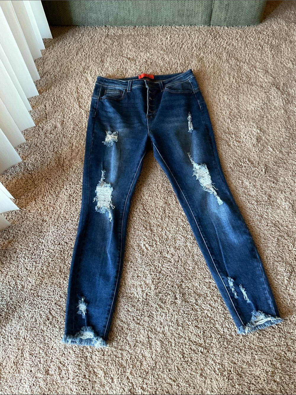 Wax Jeans Butt I Love You, dark blue distressed, Junior size 13/31 skinny leg